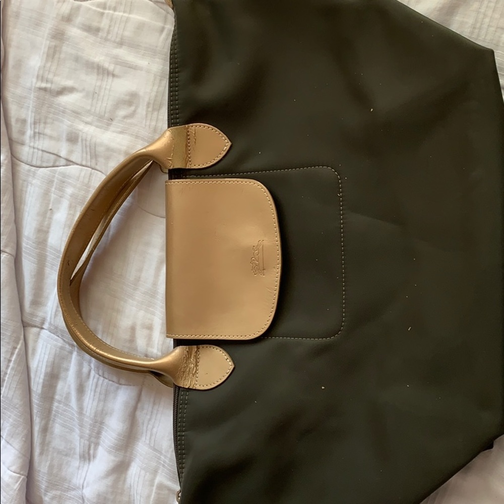 Longchamp France Black and gold mini tote bag